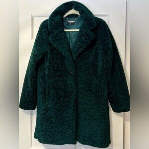 Tahari Gorgeous Luxury Dark Emerald Green Teddy Jacket Coat Faux Shearling Small